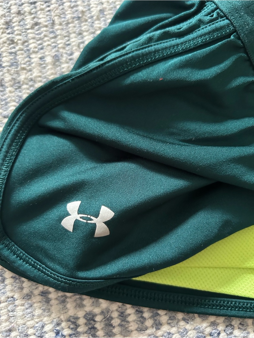 Under Armour Dark Green Women's Athletic Running Shorts with Neon Trim - Picture 3 of 5